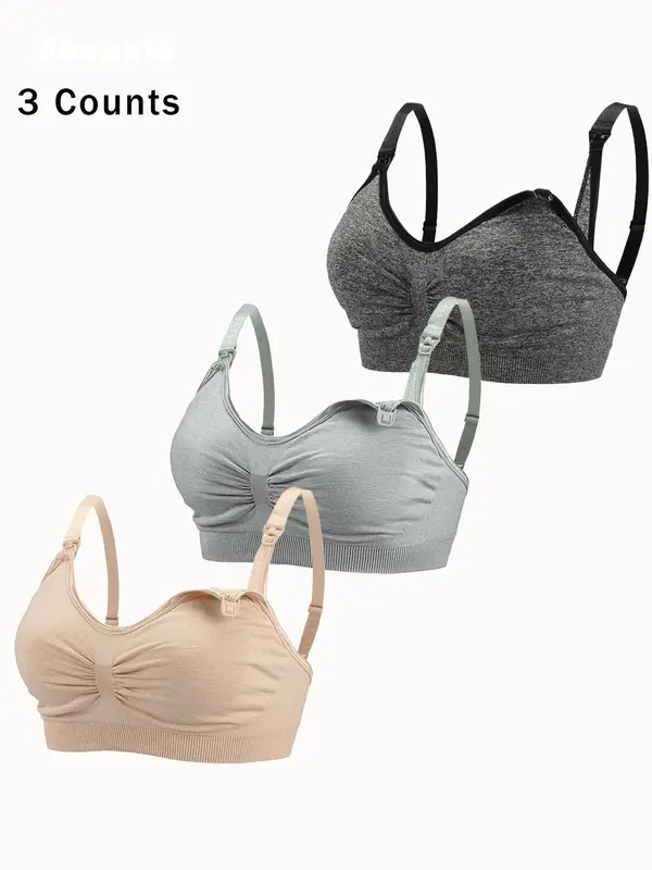 【Plus Size】 Solid Wireless Bra, Comfortable Breathable Buckle Back Nursing Bra for Pregnancy & Postpartum, Maternity Bra for Daily Wear 0