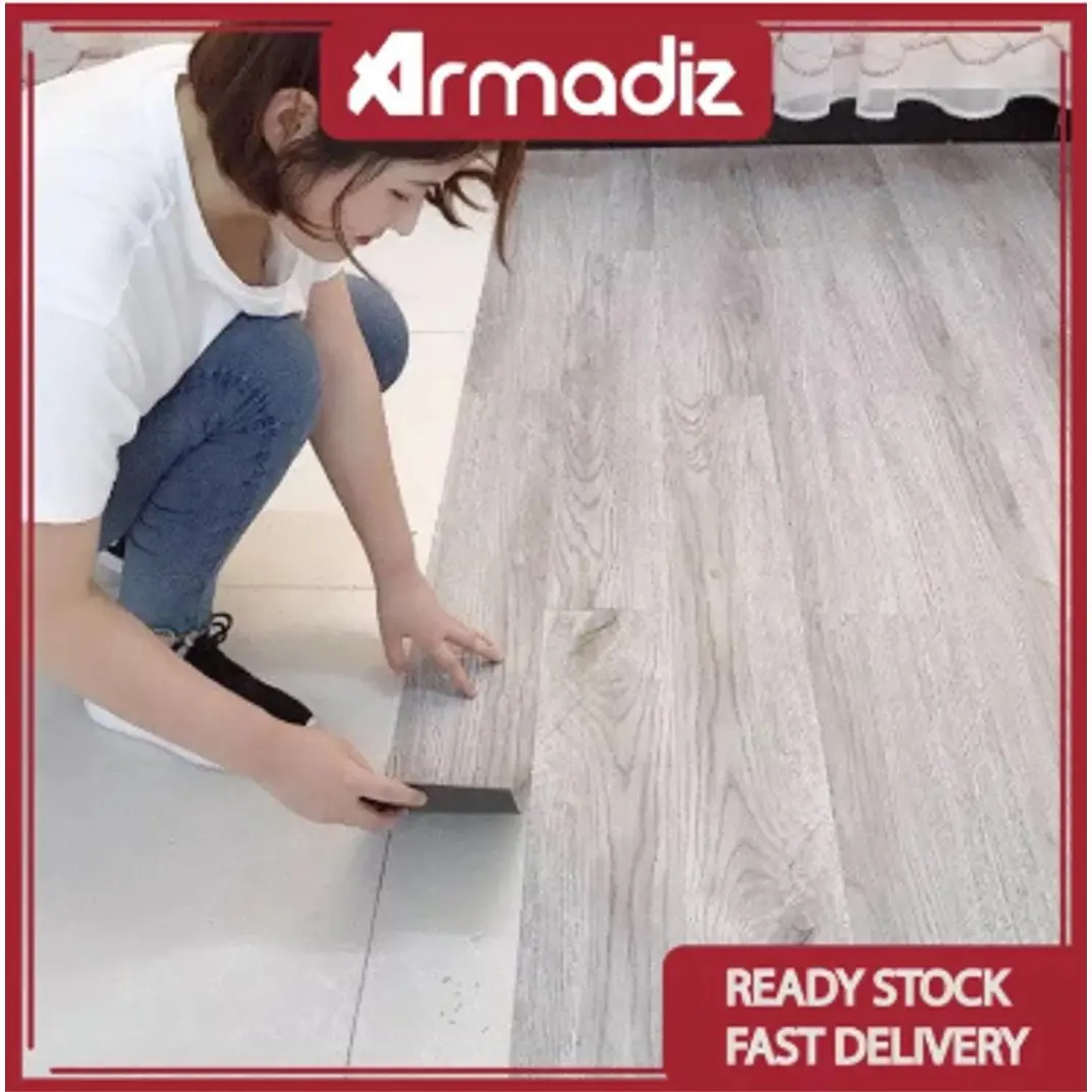 AMZ DIY Vinyl Flooring 1.8mm Thick Waterproof Self Adhesive Wood Feel Floor 1.5sqf/pcs Flooring Sticker Peel and Stick