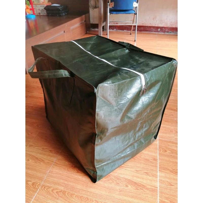 Loại Dày - Túi bạt dứa to 60x43x50cm xanh rêu không thấm nước, may chắc chắn đựng quần áo chăn màn