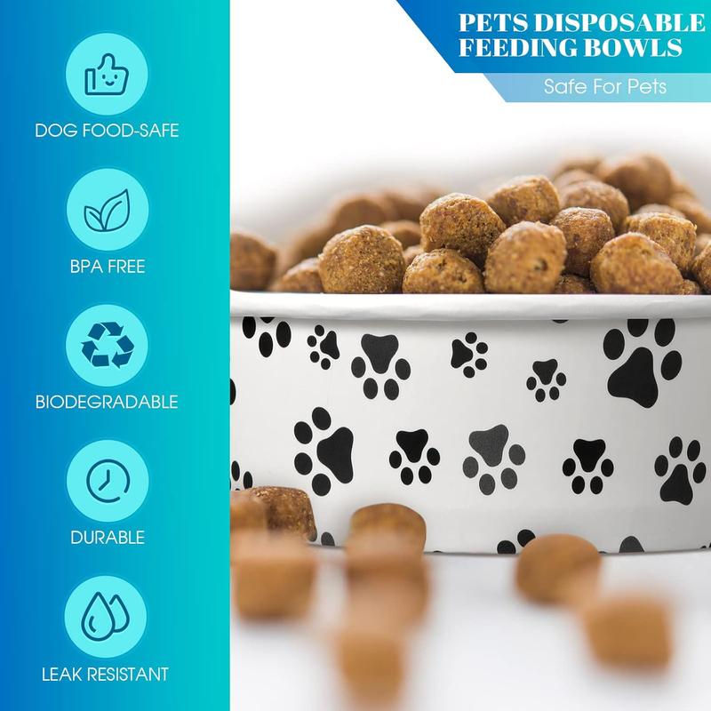 TikTok Shop 30 count Disposable Dog Bowls Small Pet Feeding Bowls with Printed Pattern Dog Dishes for Small Dogs Pet Paper Bowls Travel Bowls for Feeding Dogs and Cats Puppies Dry Wet