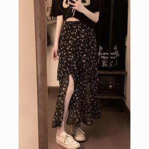 High-waisted skirt, hip-covering, A-line skirt, slimming, new summer, plus size, floral midi skirt for women, elegant dress