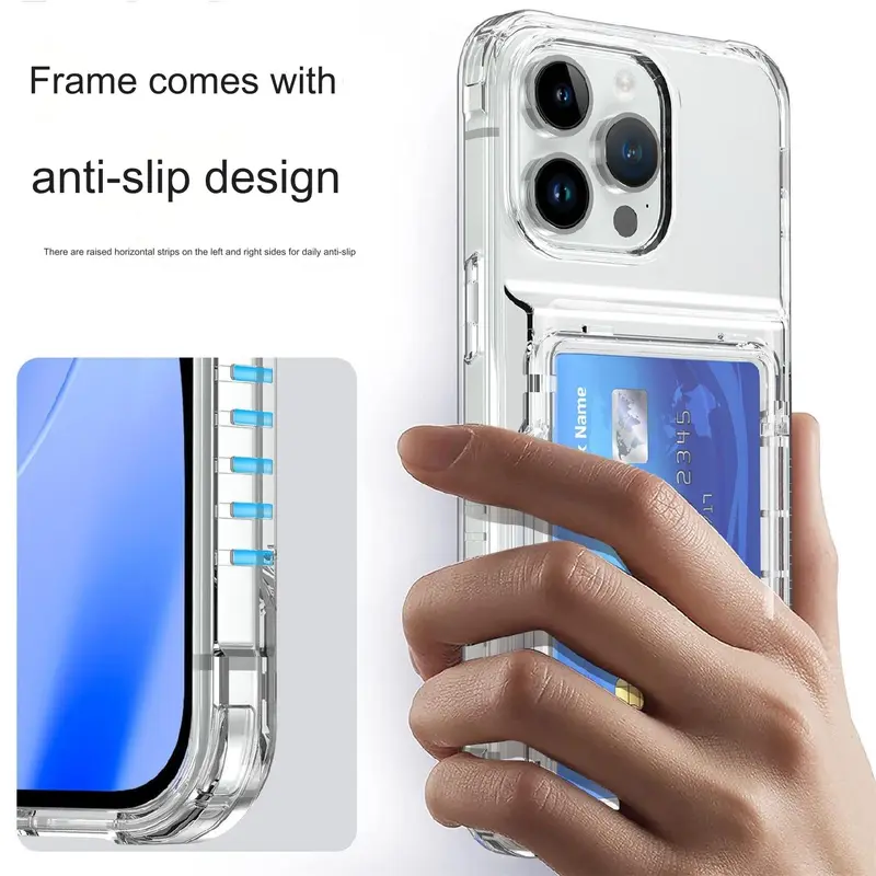 Ốp Điện Thoại Trong Suốt, Dành Cho iPhone 15 Promax Và 14 Promax, Có Túi Đựng Thẻ, Chống Sốc, Ốp Bảo Vệ Dày, Thích Hợp Cho iPhone 13, 12 / 11, Thiết Kế Cá Tính Phụ Kiện 2
