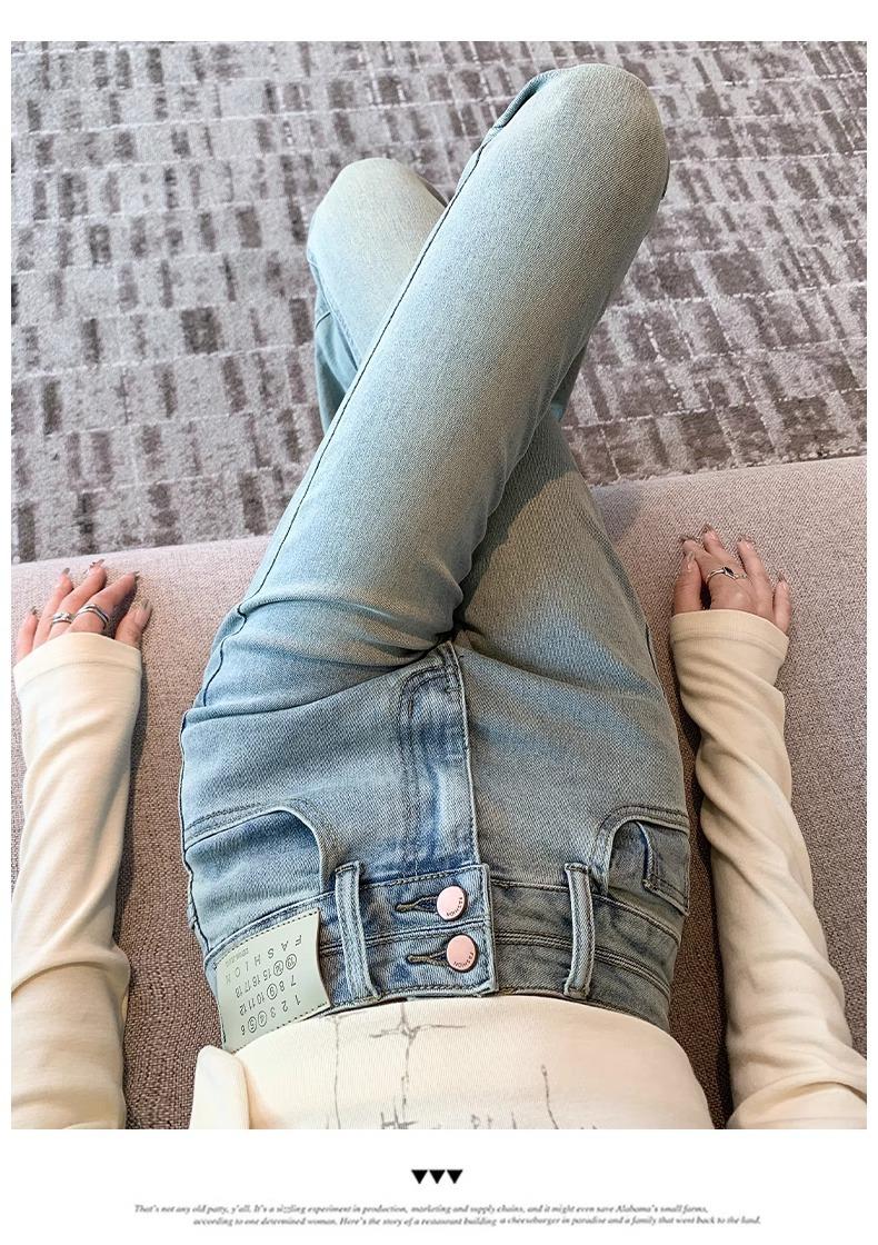 Product Introduction of Light-Colored Stretch Skinny Jeans for Women 2025 Spring Trend Niche New Style Small High Waist Slim Bell-Bottom Pants 15