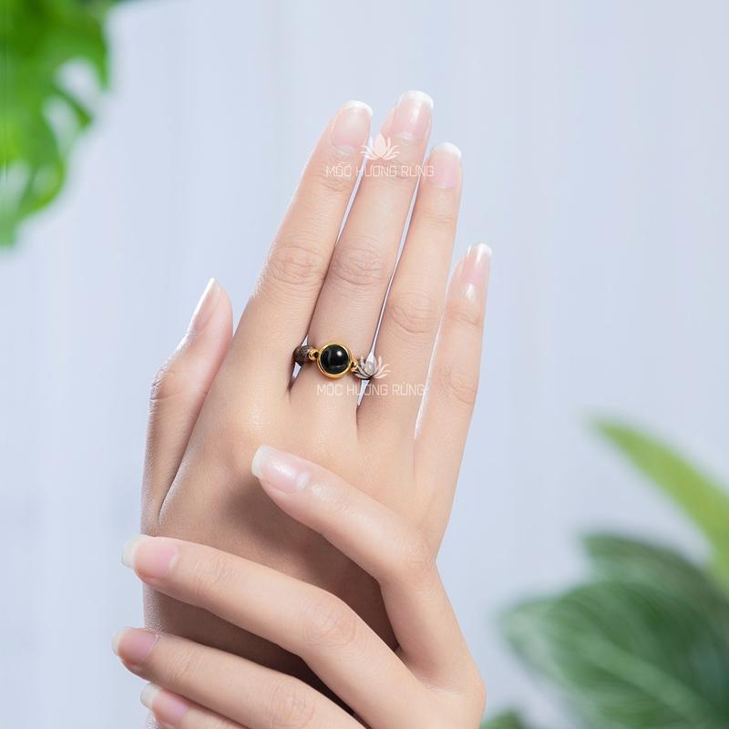 Nhẫn Trầm Hương Mix Đá Đủ Bản Mệnh ( Tặng dây Dự Phòng + Hạt Dự Phòng ) 2