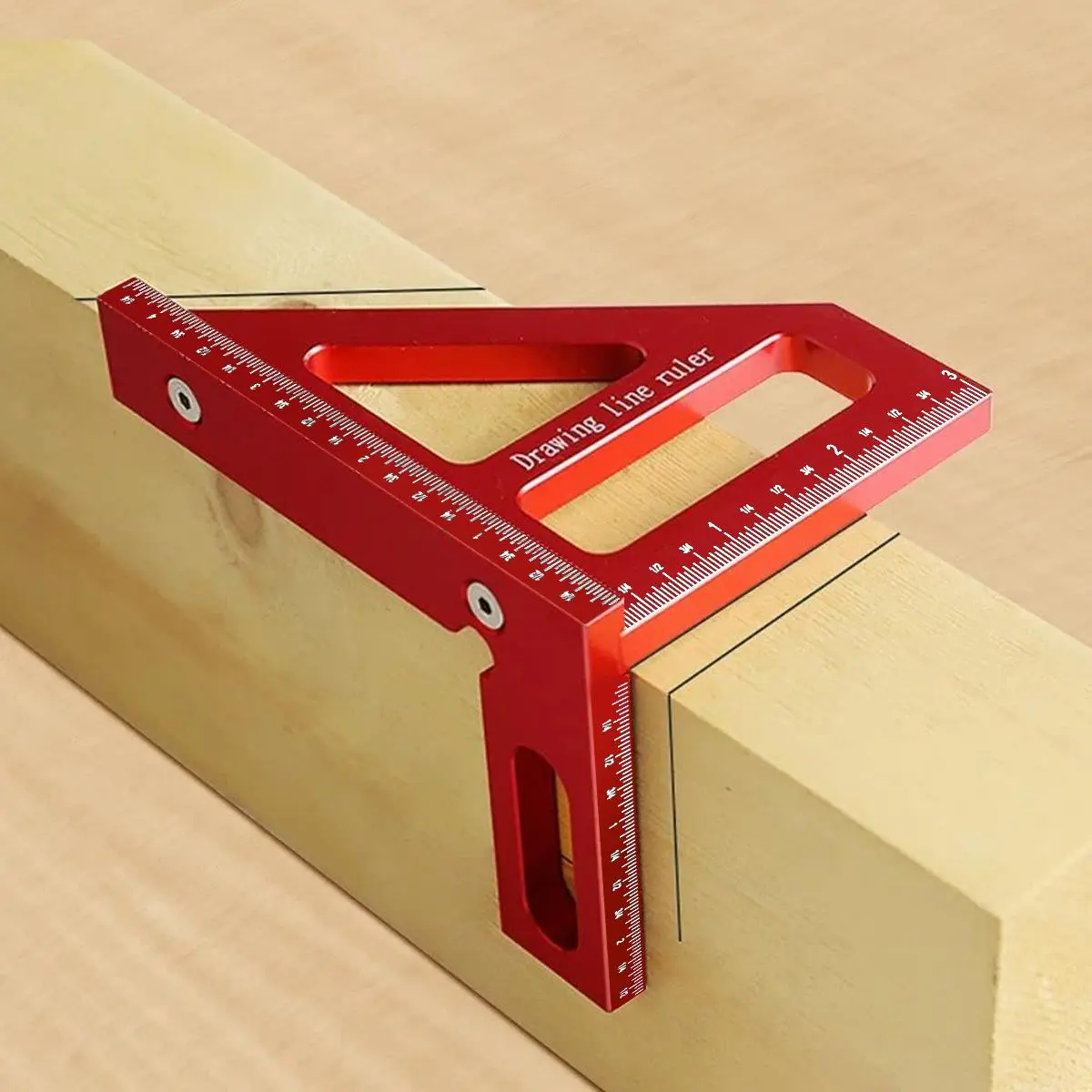 3D Multi-Angle Aluminum Alloy Woodworking Square Protractor, 45/90-Degree Measuring Ruler, Drawing Line Ruler, High Precision Layout Measuring Tool