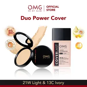 OMG Oh My Glam Coverlast Liquid Foundation + Two Way Cake Package Indonesia / Paket Alas Bedak 25ml & Bedak Padat 12g / Duo Power Cover Bundle / SPF 20 PA++ / Light Beige Natural / Cosmetic Series Set / TWC Full Set Refill / Compact Cushion Concealer