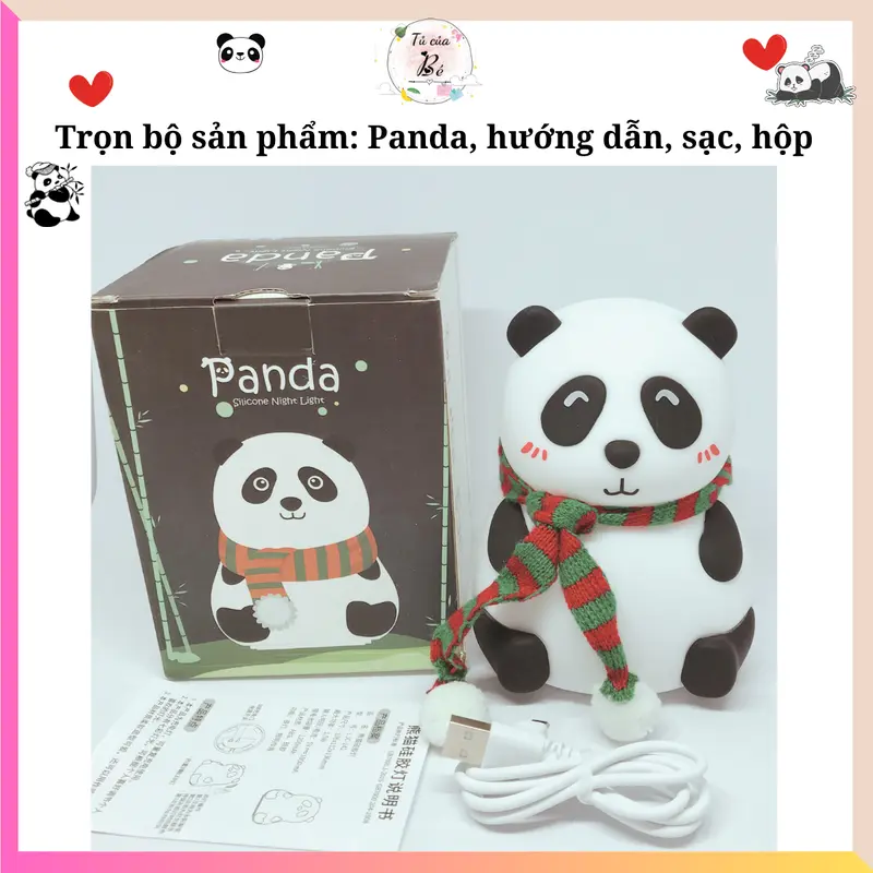 Đèn ngủ silicon để bàn decor phòng ngủ quà tặng sinh nhật quà giáng sinh hình Gấu trúc Panda dễ thương Pin sạc 1200 mah Cảm ứng đổi màu An toàn với trẻ em Không rơi vỡ [FREESHIP+QUÀ TẶNG] 8