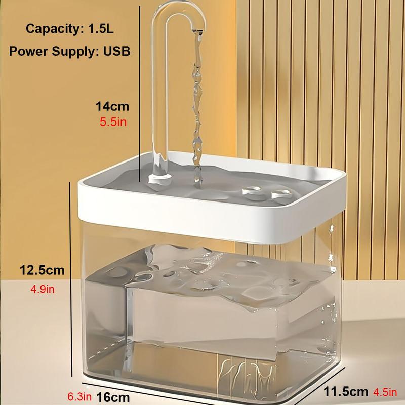 Pet Drinking Fountain, 1.5l Clear USB Rechargeable Automatic Water Bowl With Elbow, Feeding Supplies For Cats, Dogs & Birds 1