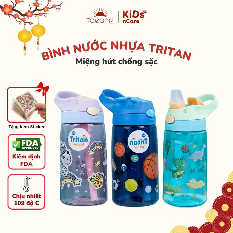 Bình Uống Nước Cho Bé Nhựa Tritan Cao Cấp Không Chứa BPA 480ml, Ống Hút Silicone Cao Cấp Đạt Chứng Nhận FDA Taeang bình nước