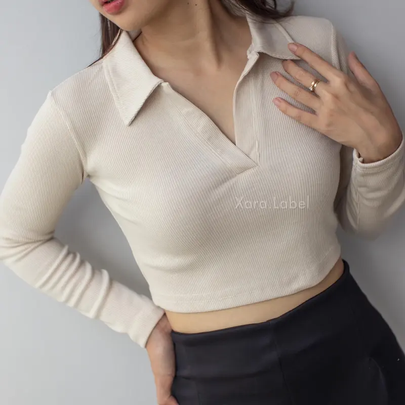 XARA - SALE CUCI GUDANG Kara Knit Crop Top | Polo Knit Longsleeve 4