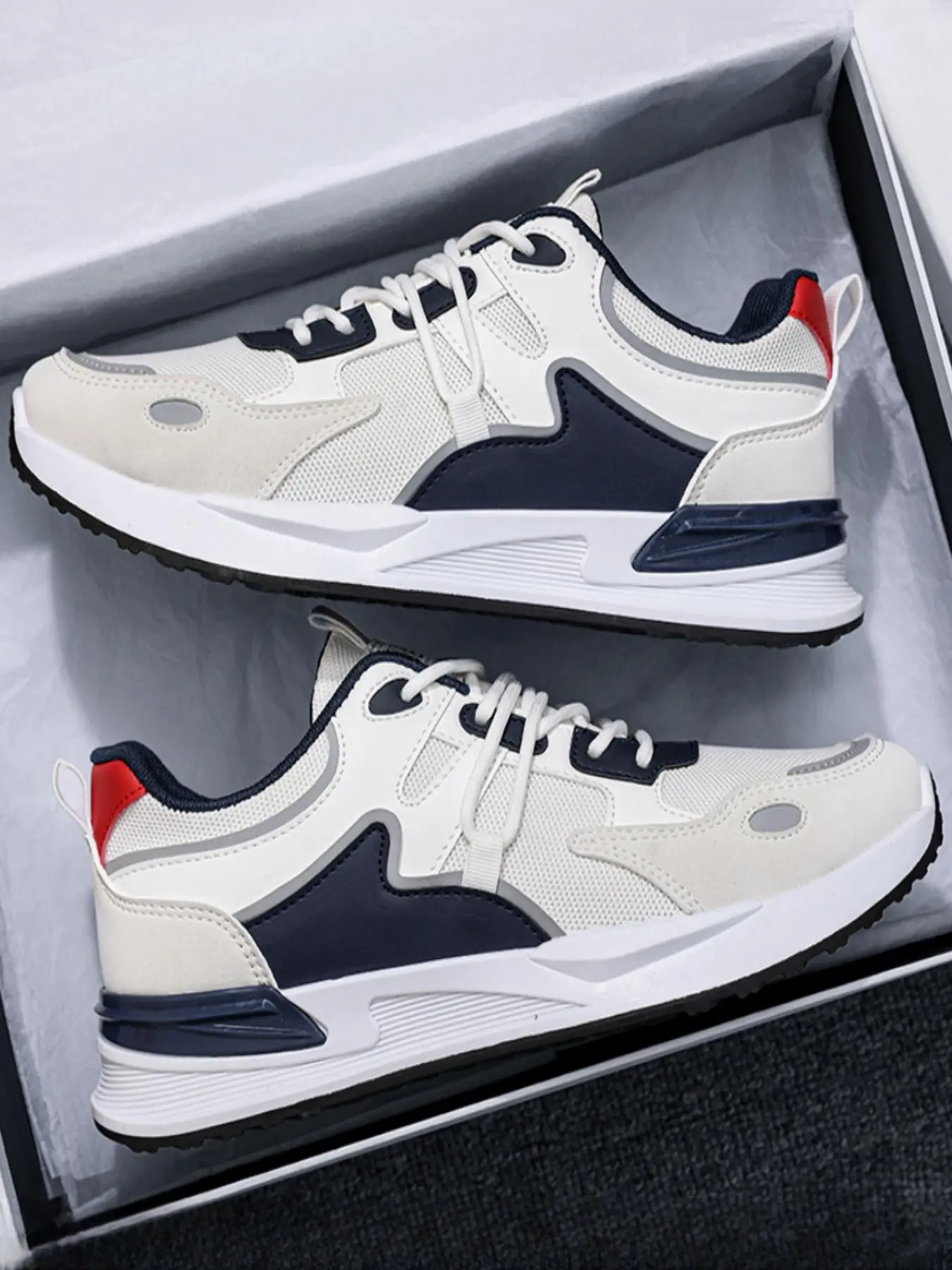 Men's Colorblock Patchwork Design Lace Up Low Top Sneakers, Casual Sporty  Breathable Comfortable Running Shoes, Trendy Mesh Sneakers