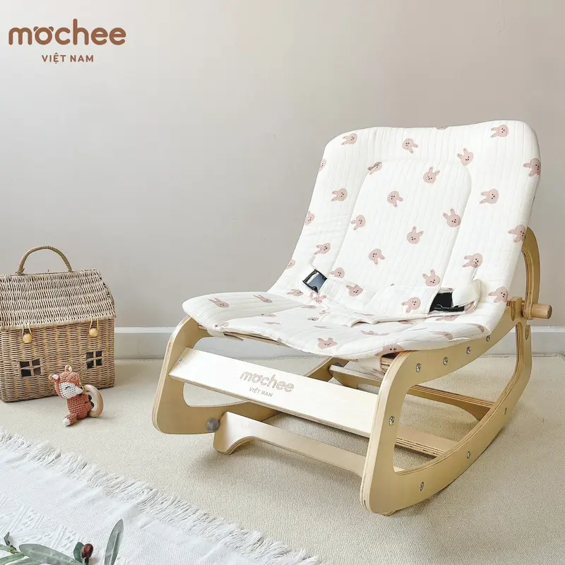 Mochee Ghế gỗ bập bênh đa năng 4 chế độ dùng cho bé từ 0 - 6 tuổi 3