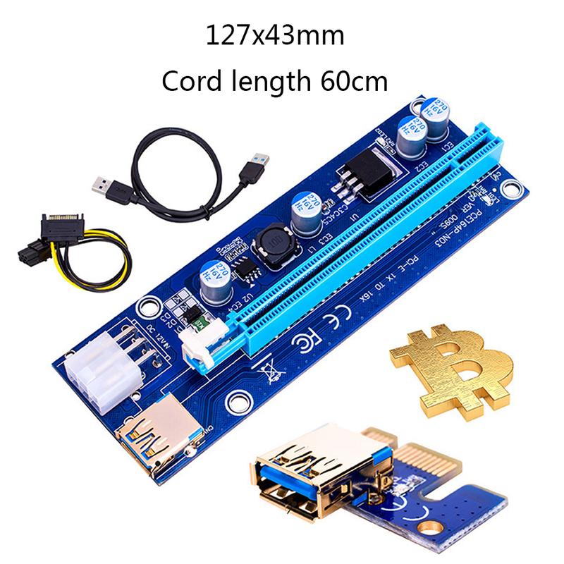 PCIE Riser 1X 4x 8x 16x Extender Gold USB Riser 009S GPU Dual 6Pin Adapter Card 3