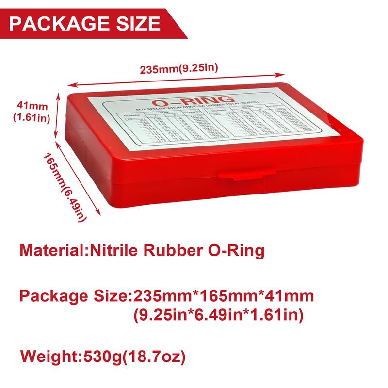 Rubber O-ring Kit, 382pcs/set Rubber O-ring Assortment Kit with Storage Box & Tools, O-ring Sealing Ring & Replacement O-ring, Professional Hardware Tools 4
