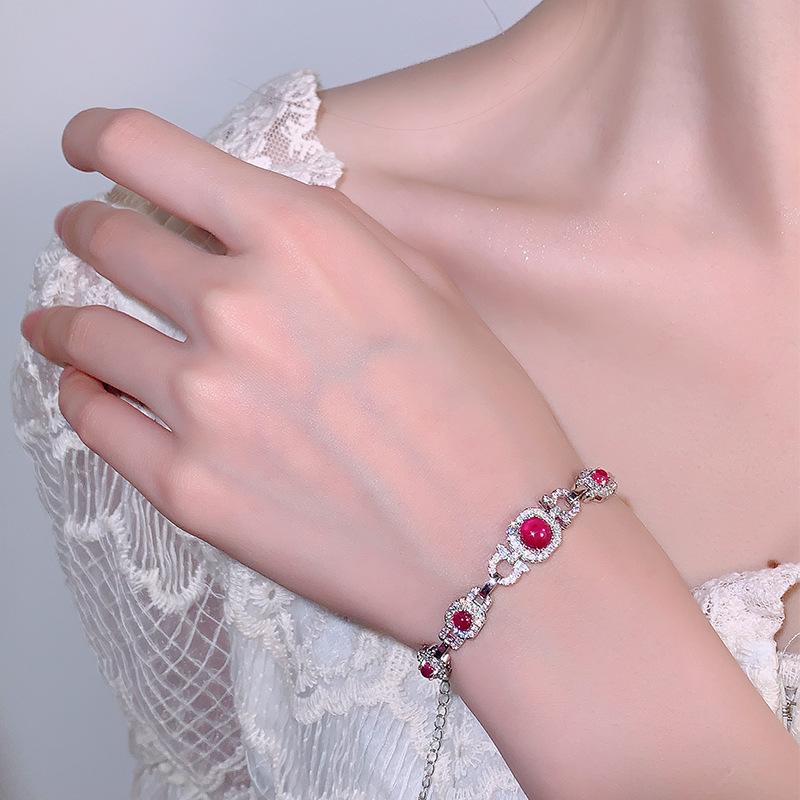 Tourmaline Imitation Pigeon Blood Red Royal Blue Bracelet European and American Retro Colored Gems Hand Accessory Bracelet Bracelet Cross-Border Wholesale Women's 1