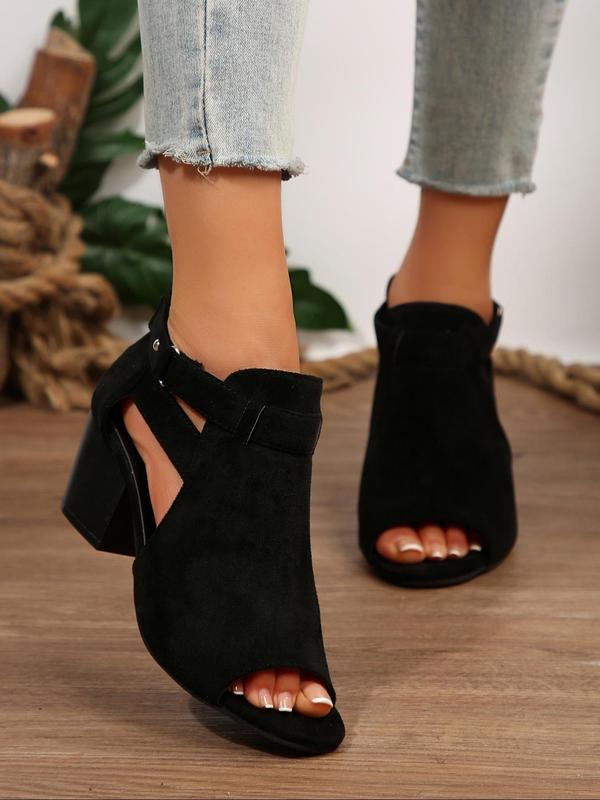 Women's Fashionable Plain Color Side Zipper Heeled Sandals, Casual Versatile Boots for Daily Wear, Trendy All-match Shoes for Daily Wear, Summer 2