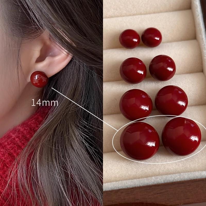 Product Introduction of Ankela Red Steamed Bread Pearl Stud Earrings for Women Light Luxury Minority Simple All-Matching Graceful Bread Bead Beanie Earrings Earrings 30