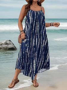 【Plus Size】 All Over Print Cami Dress, Elegant Sleeveless Dress for Holiday Vacation, Women's Clothes for Summer