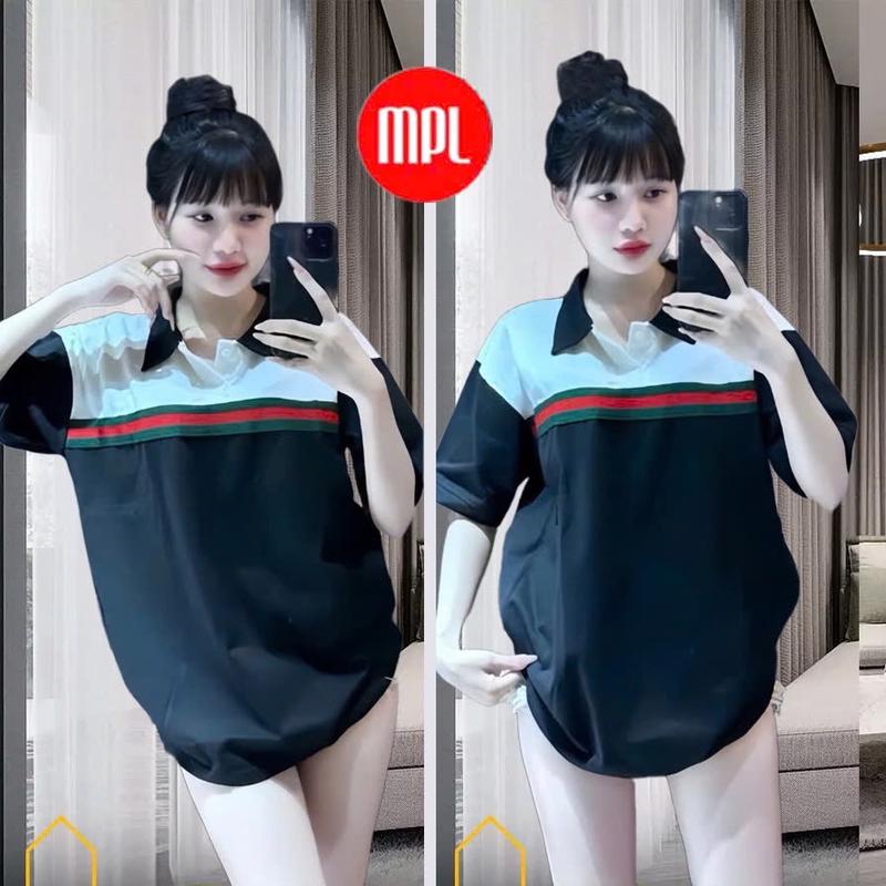 ( BST Hè ) Áo polo In họa tiết sọc ngang , Form rộng basic  nam  nữ , Size 39-75kg Women Top 4