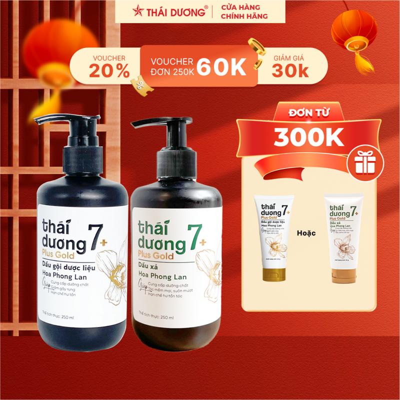 [Live - Mua 1 tặng 1] Bộ gội xả dược liệu Thái Dương 7 Plus Gold Hoa phong lan (500ml / 250 ml) Tặng sữa tắm Thái Dương 7 Plus Gold (tube 50gr)- Sao Thái Dương