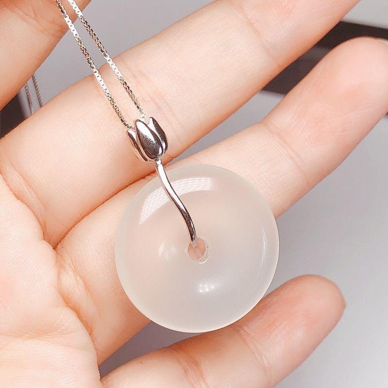 Khóa Hòa Bình Hoa Sen, Móc Cài Bạc 925, Móc Cài Mặt Dây Chuyền Vàng, Có Thể Tháo Rời, Mặt Dây Chuyền Ngọc Bích Tự Làm, Móc Cài Ngọc Bích, Thiết Kế Đơn Giản Và Thanh Lịch 5