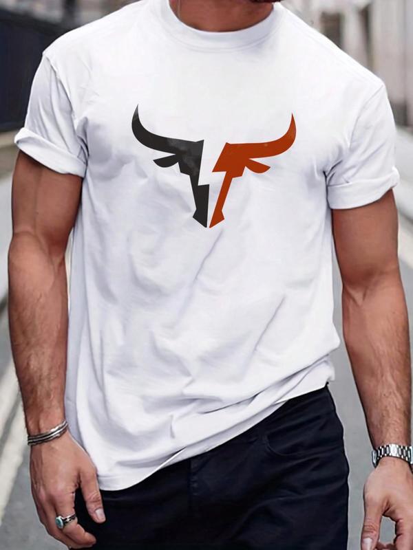 Men's Regular Fit Bull Print Round Neck Tee, Football Jerseys, Casual Short Sleeve Crew Neck T-shirt for Summer Daily Wear, Graphic Tees, Men's Summer Clothes Top for All Seasons, Football Shirts,  Streetwear 6