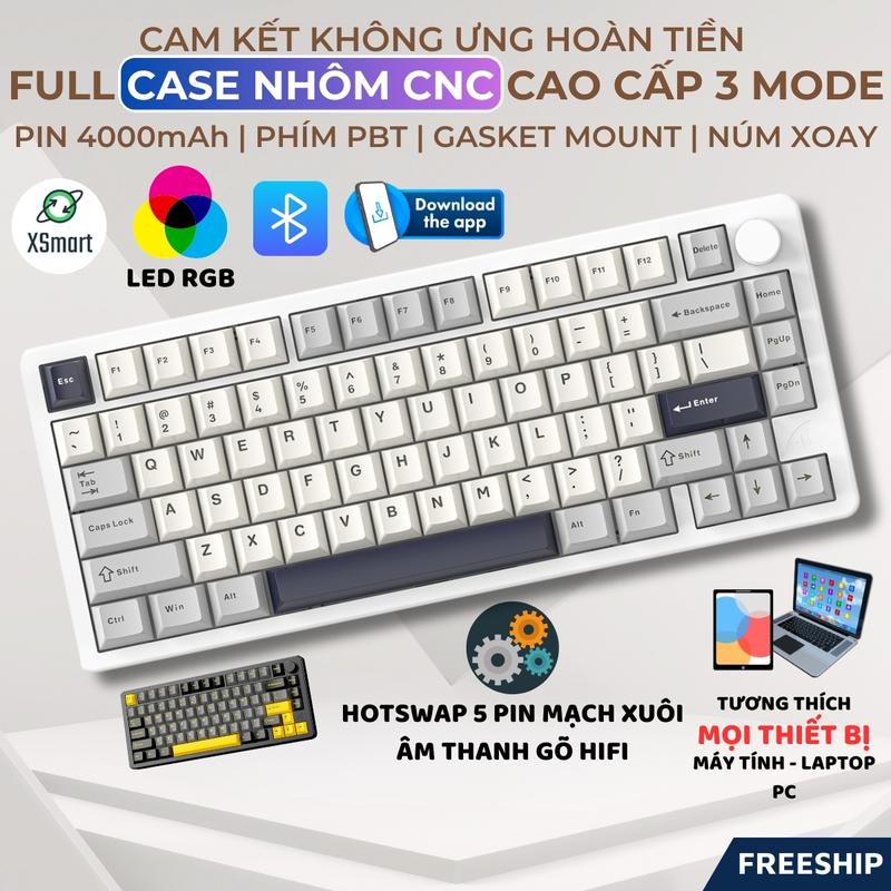 Bàn Phím Cơ Full Nhôm CNC Attack Shark X86 LED RGB 3 Mode Hotswap 5 Pin Mạch Xuôi Núm Xoay App