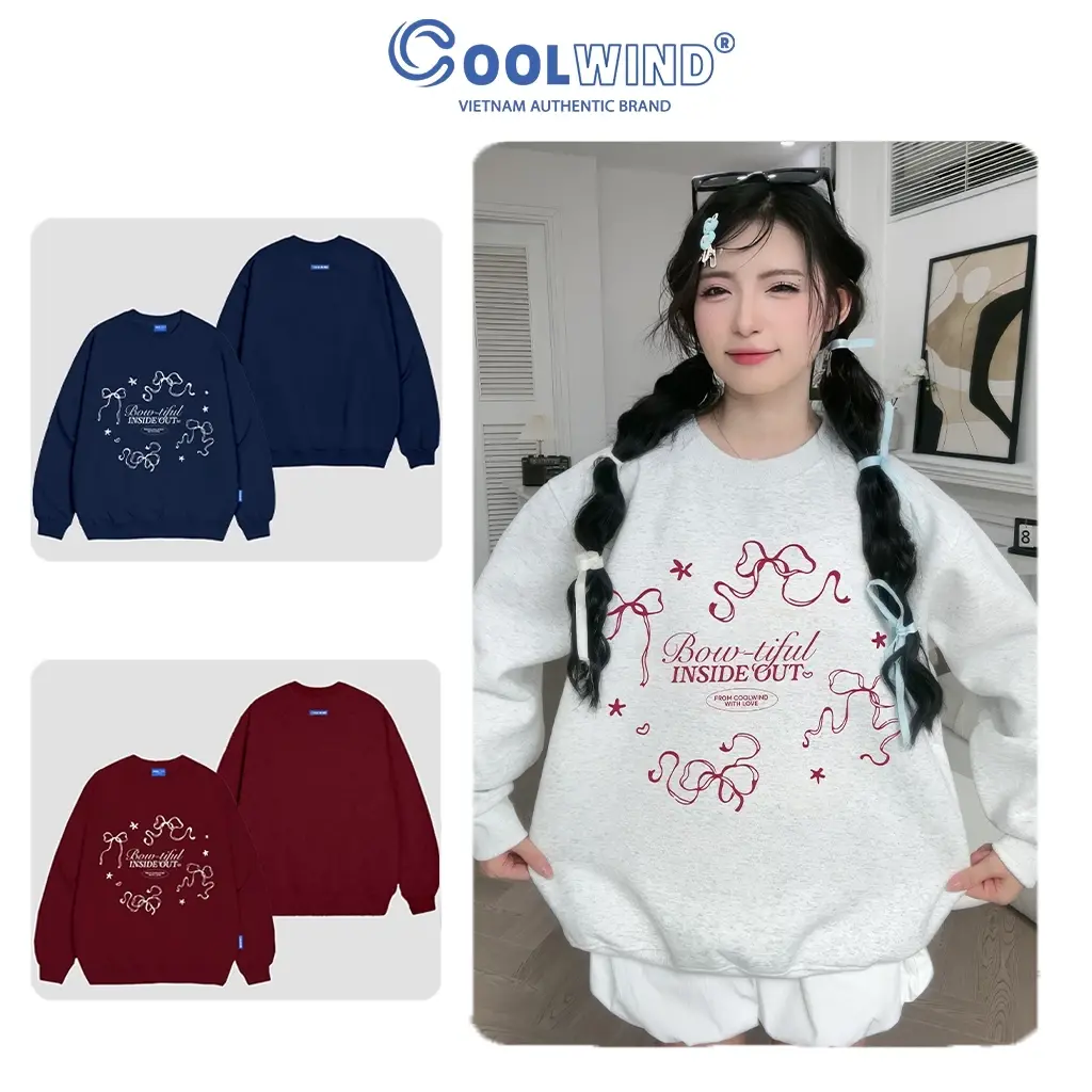 Áo Sweater Xám Tiêu Coolwind BOW-TIFUL | Chất Liệu Nỉ Bông 350gsm | Form Rộng Dáng Unisex aos  weaternu