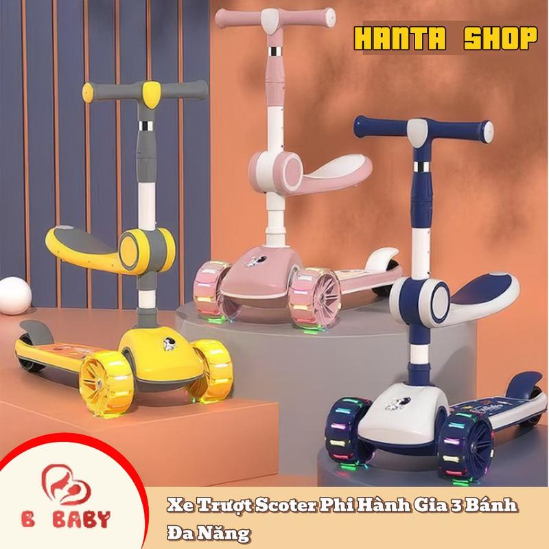 Xe Trượt Scooter Phi Hành Gia 3 Bánh Đa Năng Có Đèn Nhạc Cho Bé, Có Thể Điều Chỉnh Kích Thước Đồ Chơi