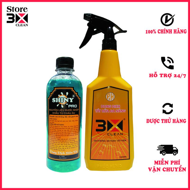 NƯỚC RỬA XE KHÔNG CHẠM SHINY PRO 500ML + 3X CLEAN 1000ML TẨY RỈ SÉT DẦU NHỚT NHANH CHÓNG