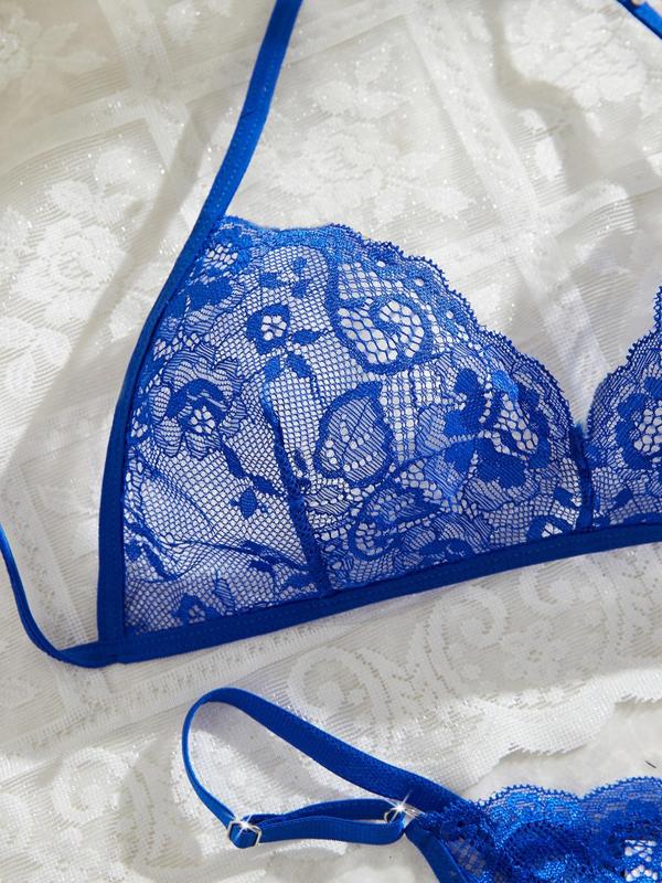 Women's Solid Color Floral Lace Underwear Set, Sexy Comfy Breathable Halter Neck Bra & Panty Set for Daily Wear, Women's Underwear Set for All Seasons 4