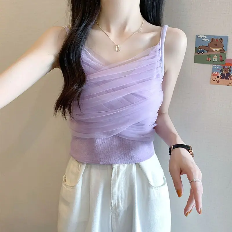 Áo Yếm Lưới Chắp Vá, Dành Cho Nữ, Phong Cách Gợi Cảm Và Dễ Thương, Thích Hợp Cho Mùa Hè, Thiết Kế Đẹp, Áo Mặc Bên Ngoài Độc Đáo Dáng Ôm, Tâng Bốc, Áo Ngắn, Được Yêu Thích 1291 Món Lựa Chọn