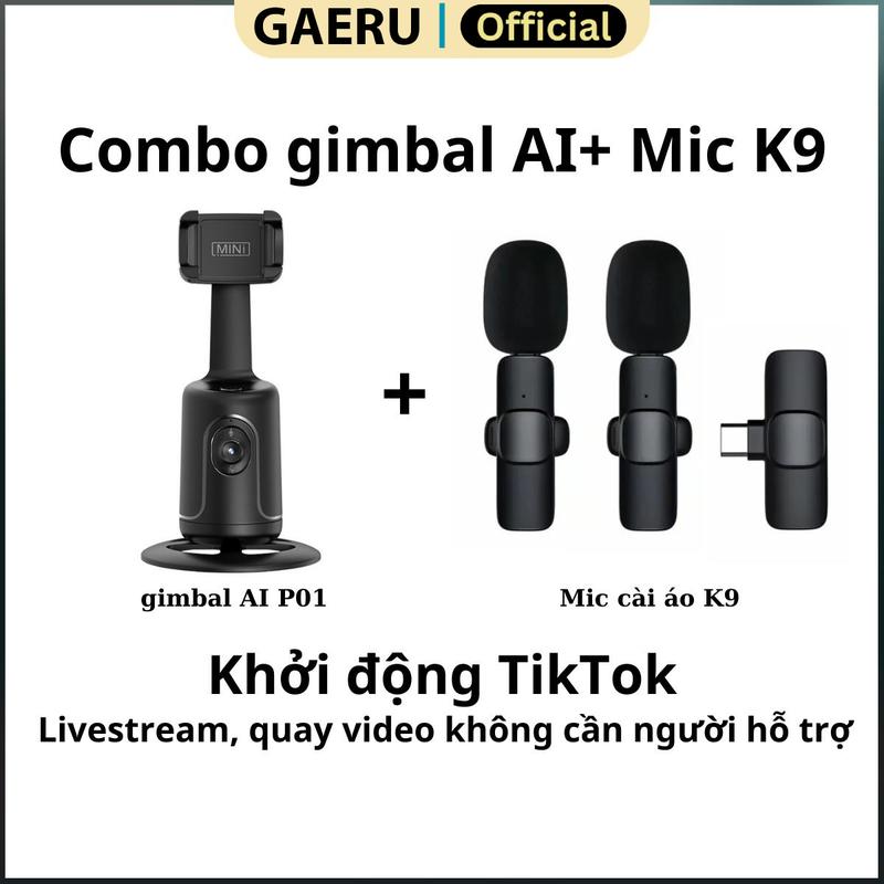  Combo Khởi động TikTok  Gimbal GAERU AI P01  cộng  Mic cài áo GAERU K9  hỗ trợ livestream quay video một mình mà không cần người hỗ trợ  BH 12th  micrô phụ kiện chụp ảnh chân dung không dây vn không dây tripod tựxoay 360 độ gấpgọn gimbal  xoay 