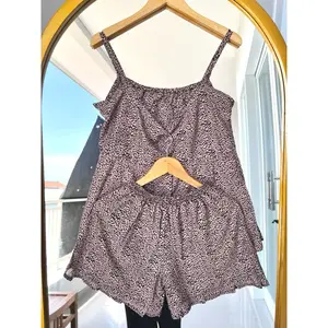 Setelan Tanktop Pendek Jumbo Rayon Wanita Baju Celana Motif Renda