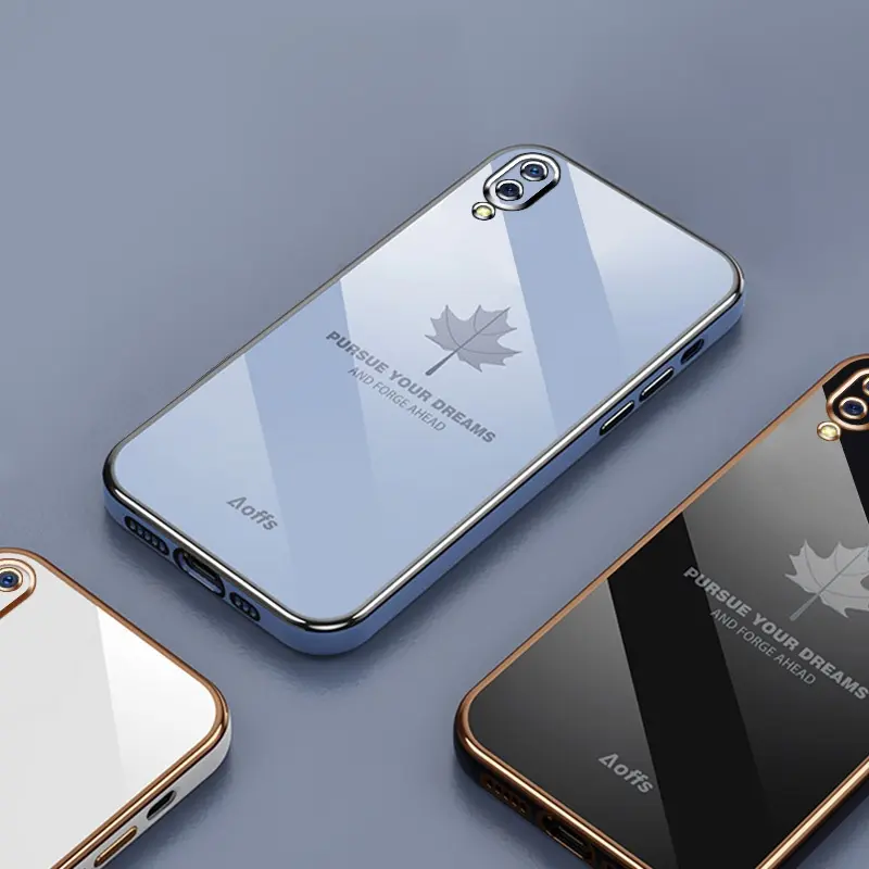 Ốp Phong Cách Lá Phong Cho VIVO Y91C Y1S 1820 1929 Ốp Điện Thoại Hình Vuông Thiết Kế Mới Ốp Mạ Mềm 8