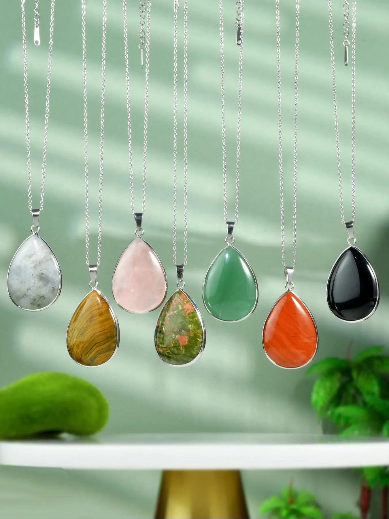 Natural Stone Pendant Necklace, Boho Style Water Drop Shaped Pendant Necklace for Women & Girls, Fashion Jewelry for Party, Daily Decor, Trendy All-match & Exquisite Jewelry for Birthday Gift