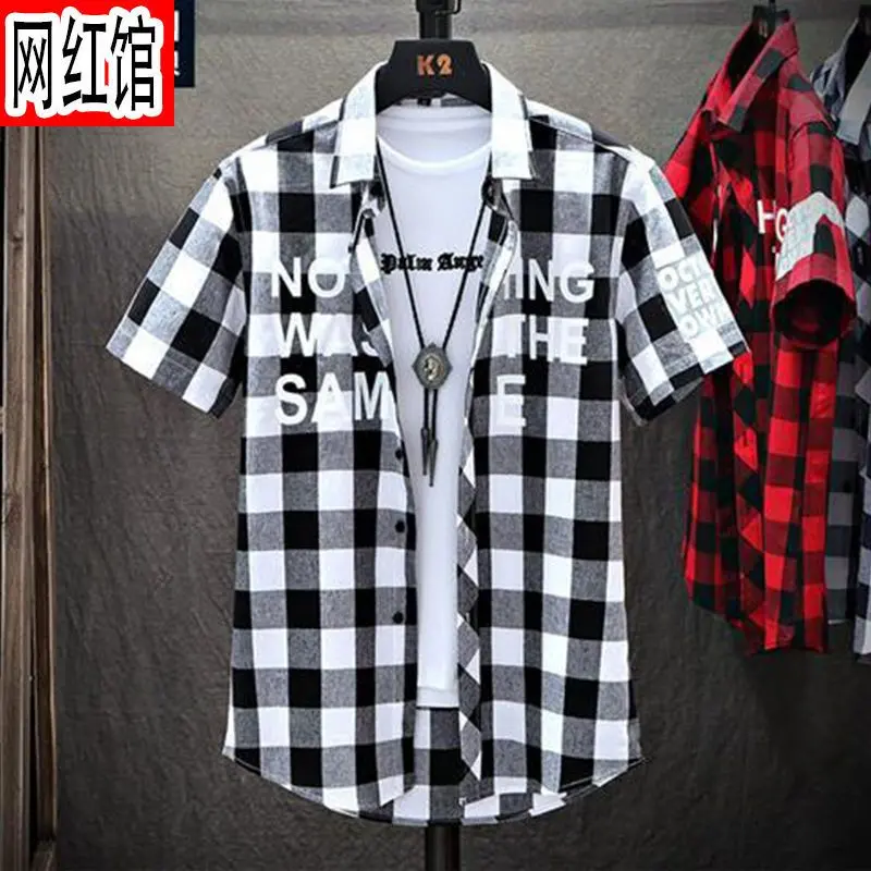 Áo Sơ Mi Kẻ Sọc Trắng Ngắn Tay, Dành Cho Nam Giới, Sinh Viên Trung Học, Trang Phục Mùa Hè, Phong Cách Hàn Quốc, Hợp Xu hướng Và Đẹp Trai, Tay Lửng PCs, Trang Phục Mùa Hè