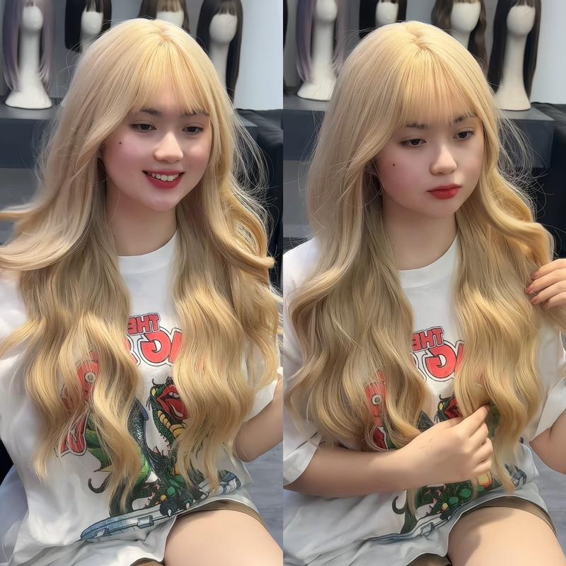 <Form màu mới> DJ-33 Tóc giả nữ nguyên đầu sóng dài 65cm vàng tây