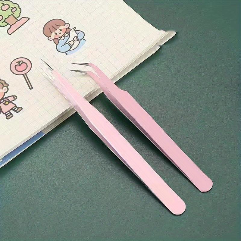 Random Color Straight & Curved Pointed Tweezers, 2 Counts/set Diamond Arts Colorful Painting Tool, DIY Needlework Tool 6
