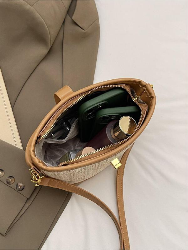 Fashionable Colorblock Straw Handbag, Casual Versatile Shoulder Bag for Women, Trendy All-match Bag for Daily Use 6