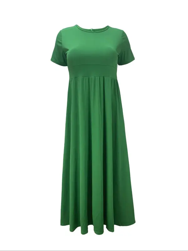 Women's Plain Pocket Zipper A Line Dress, Casual Plus Size Short Sleeve Long Dress for Summer, Women's Clothing for Daily Wear 7