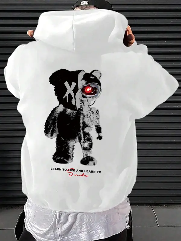 Men's Cartoon Graphic Drawstring Hoodie, Fashion Casual Pocket Drop Shoulder Sweatshirt for Daily Outdoor Wear, Men Fall & Winter Clothes, Streetwear Hoodie 4
