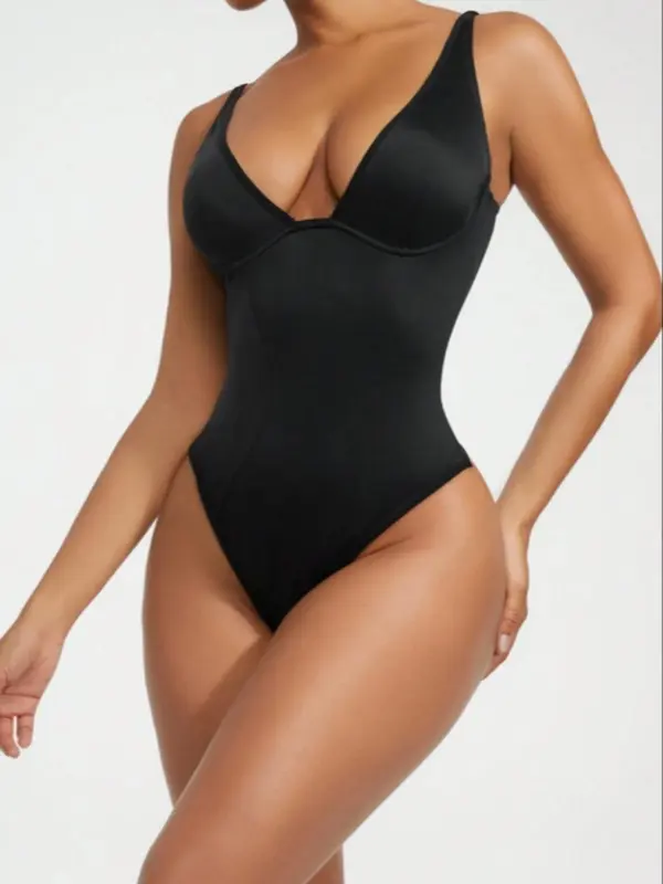 Women's Sexy Solid Backless V Neck Shapewear Cami Bodysuit, Lady Adjustable Strap Compression Bodysuit, Tummy Control Waist Trainer Shaper for Daily Wear, Bodysuit for Apron Tummy, Comfort Womenswear, Tummy Tuck Shapewear 1