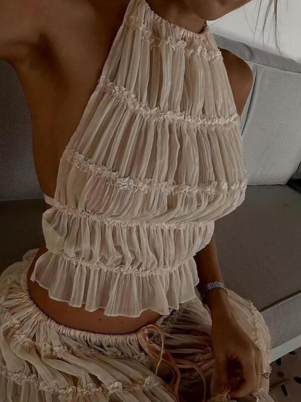 Women's Solid Crop Tank Top & Skirt Two-Piece Set, Sleeveless Cropped Top & Long Skirt, Ladies Summer Clothes for Party Club Dating 3