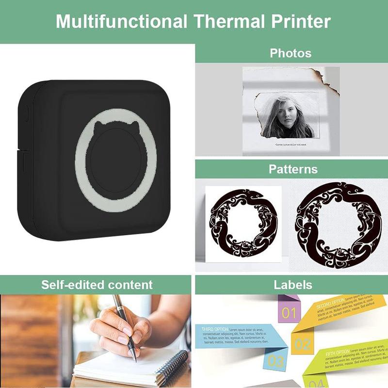 Portable Mini Thermal Printer, 1 Set Wireless Photo Printer with 1 Roll Paper, Pocket Inkless Multi-function Instant Photo Printer, Rechargeable Label Printer 4
