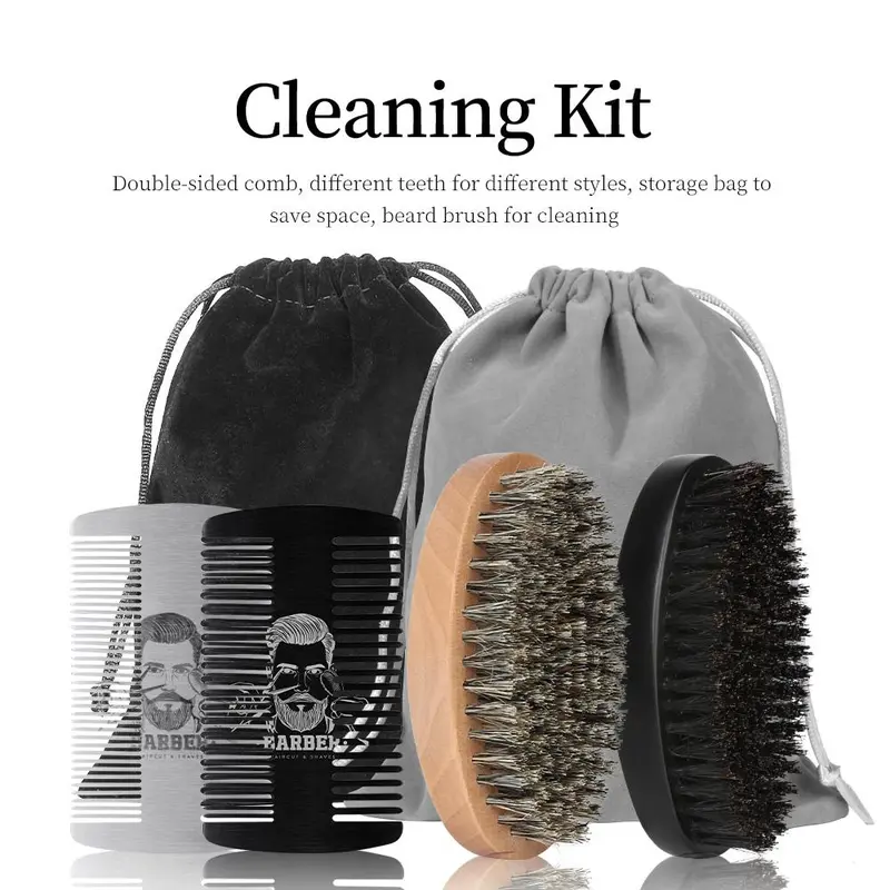 Men's Beard Care Set, 1 Set Including Boar Bristle Brush & Oil Head Styling Comb & Storage Bag, Portable Durable Hair Styling Tool for Salon & Travel 2