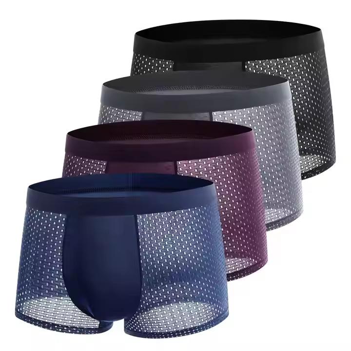 Hot Summer Ice Silk Mesh Angola Red High-End Underwear Men's Boxer Boxer Briefs Low Waist Wholesale 2