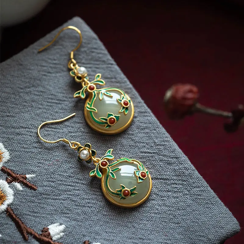 Hoa Tai Ngọc Bích Hòa Điền, Tự Nhiên, Mã Não Đỏ Nam, Hoa Tai Cổ Điển Phong Cách Trung Quốc Cổ Điển Phong Cách Dân Tộc, Hoa Tai Sườn Xám, Thích Hợp Cho Mẹ