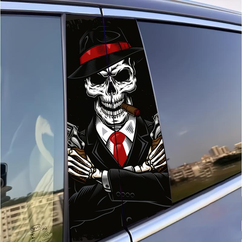 2 Pieces Skull Pattern HD Glossy Vinyl Automobile Sticker-Reusable B- Pillar Stickers, Suitable for Glass, Metal, Etc.-Fantasy Anime Theme, Scratch-Proof Square Car Decoration 7