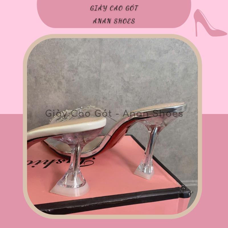 Dép Cao Gót 7p Và 9p Guốc Nơ Mũi Nhọn Quai Mika Êm Mềm Dẻo Dính Nơ Đá 2 Tầng Lấp Lánh Sang Trọng, Đi Tiệc - Anan Shoes 6